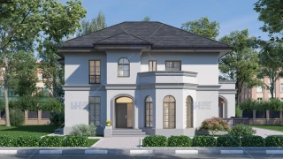 Proiect casa parter + etaj (220 mp) stil neoromanesc - Kalida Proiect casa parter + etaj (220 mp) stil neoromanesc - Kalida