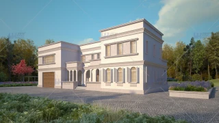 Proiect casa impunatoare - garaj - dining semicircular - suprafete vitrate mari